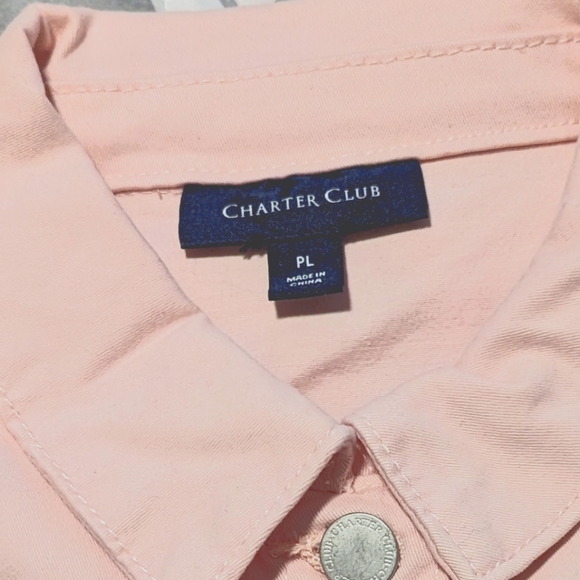 Pink colored jean jacket size petite large. - Picture 6 of 6